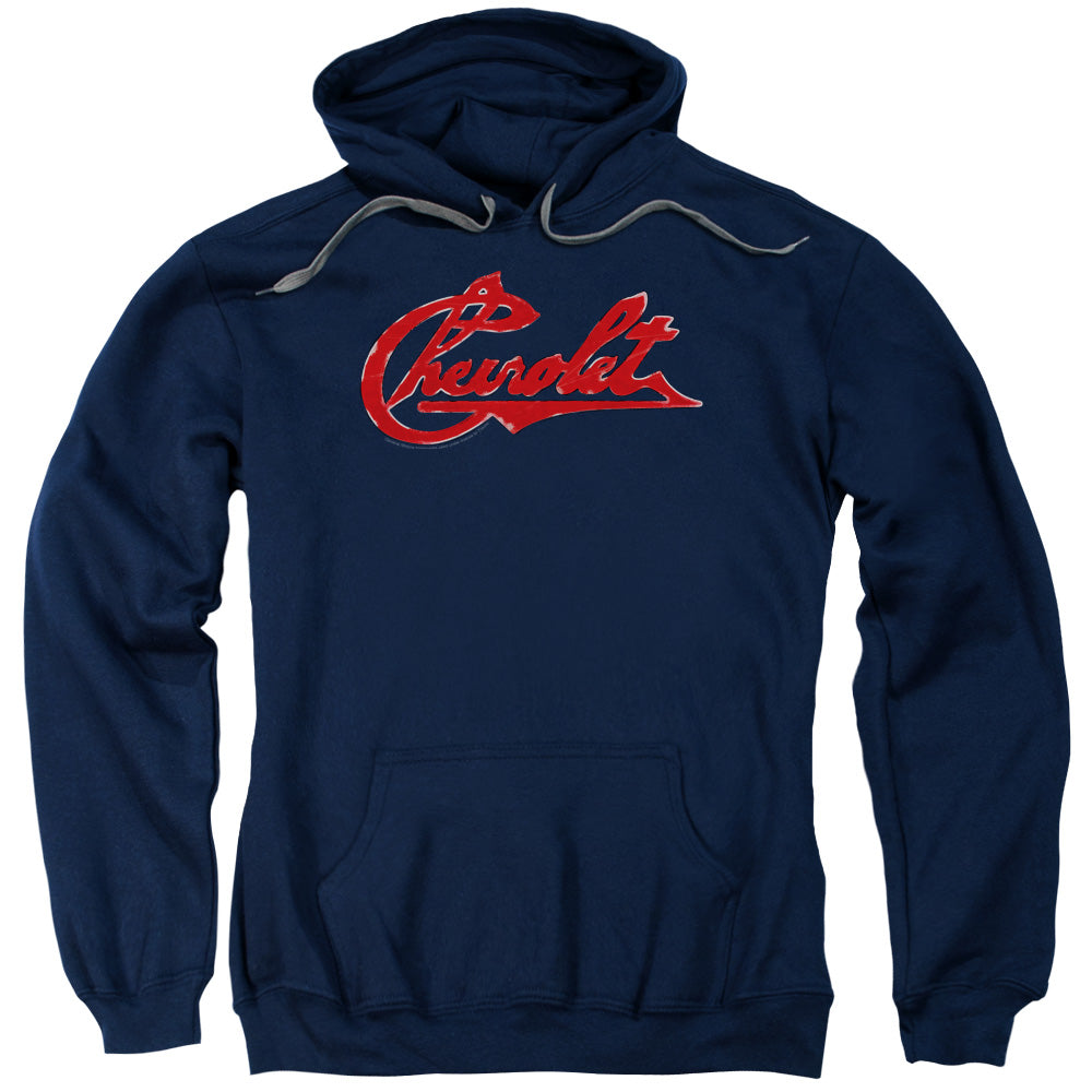 Chevrolet Chevrolet Script Distressed Mens Hoodie Navy Officially Licensed