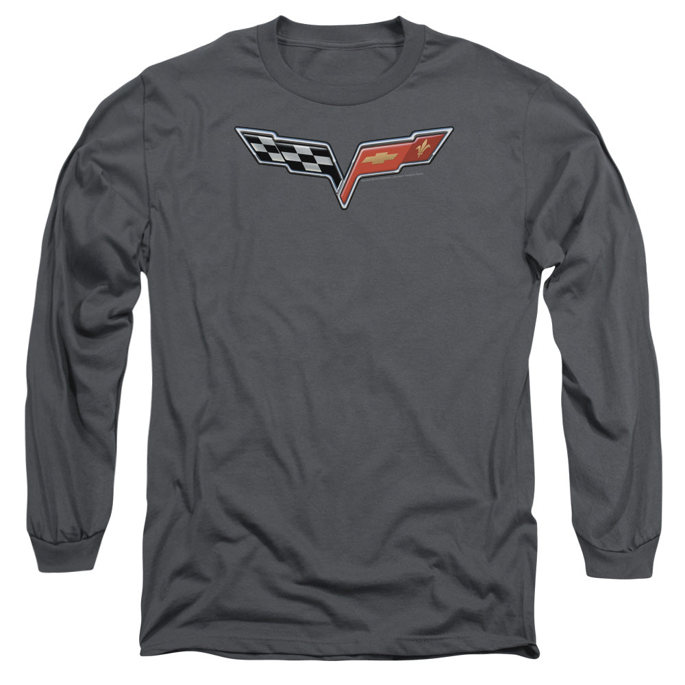Chevrolet The Vette Medallion Mens Long Sleeve Shirt Charcoal Officially Licensed Officially Licensed