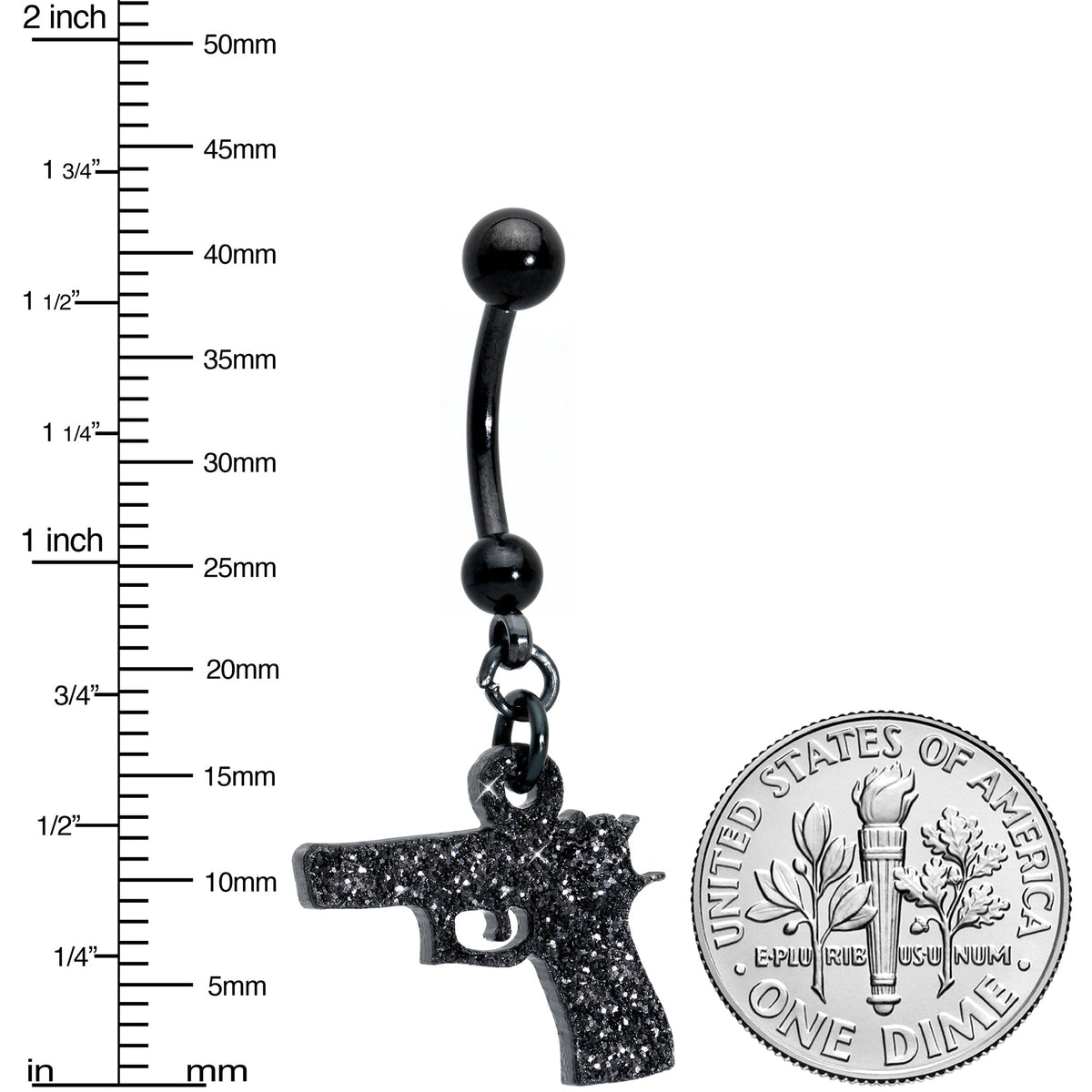 Jet Black Glitter Gun Dangle Belly Ring