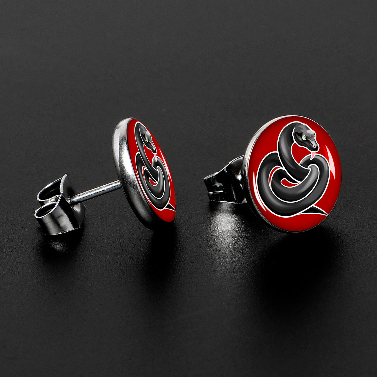 Black Snake Stud Earrings by Onyx O