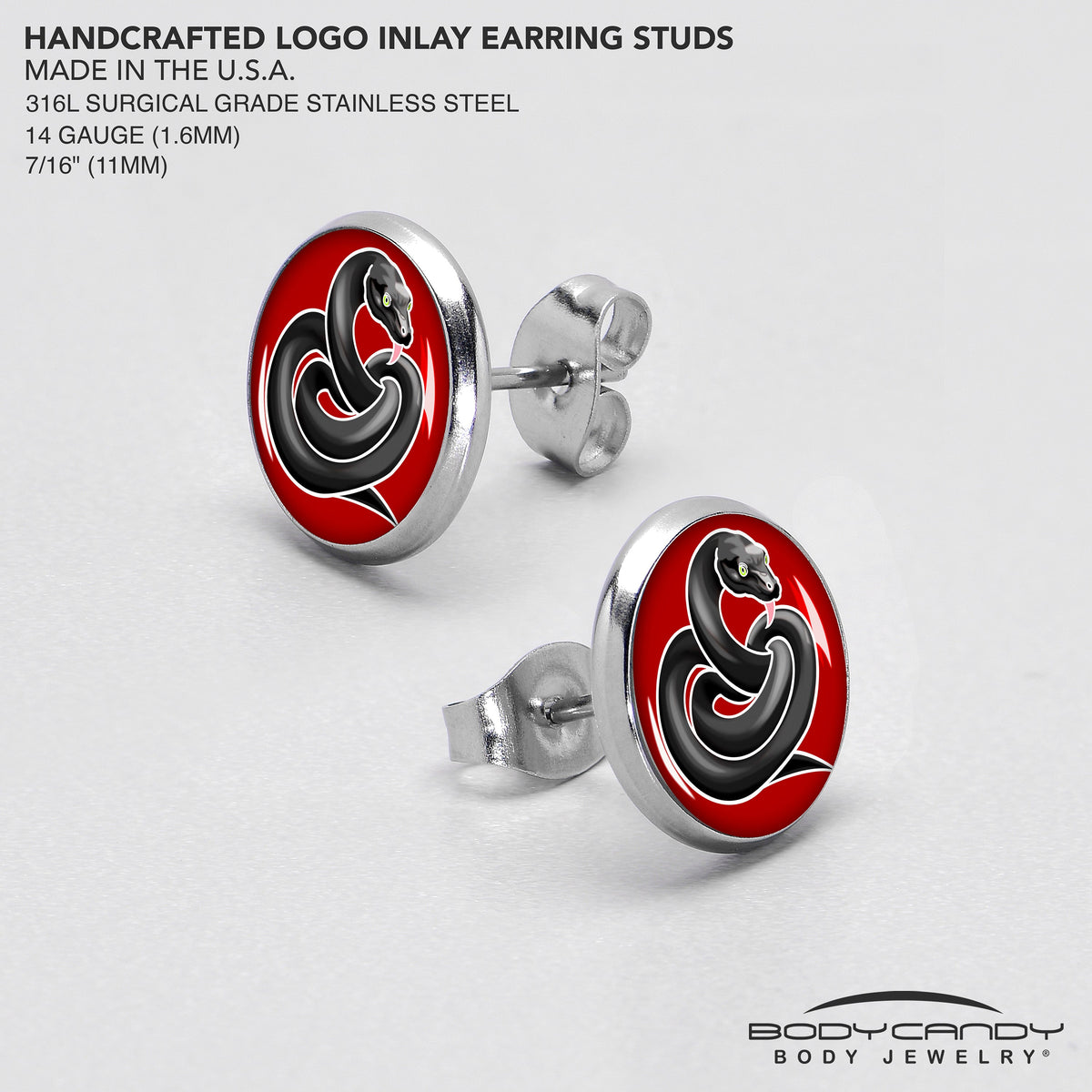 Black Snake Stud Earrings by Onyx O