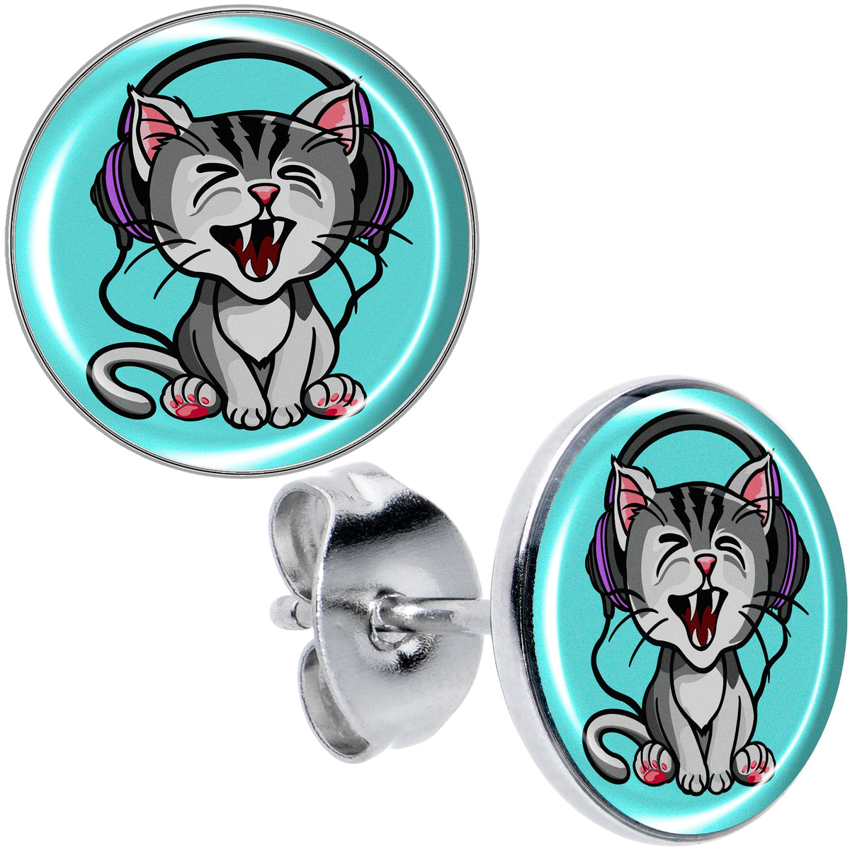 Heavy Metal Kitty Cat Stud Earrings by Onyx O