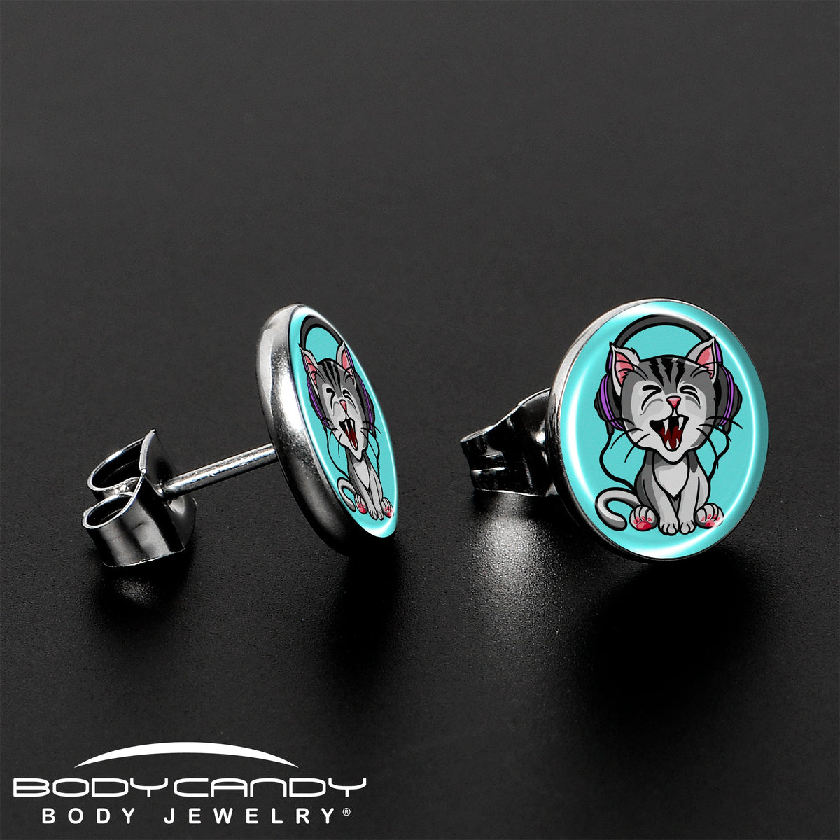 Heavy Metal Kitty Cat Stud Earrings by Onyx O