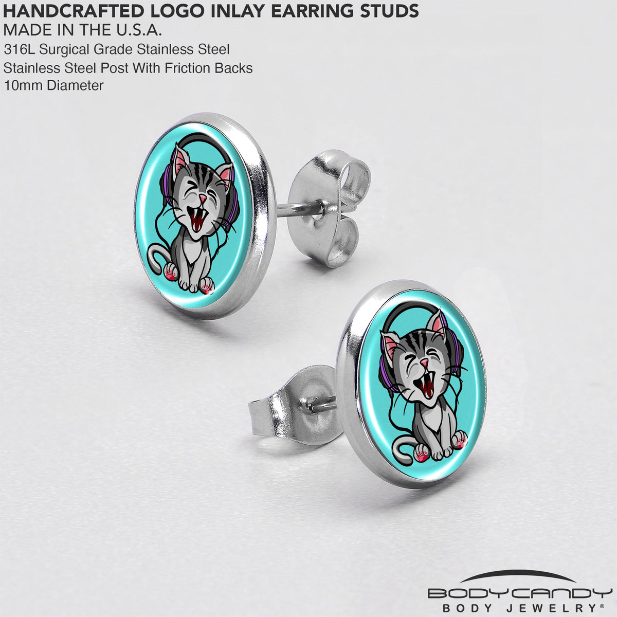 Heavy Metal Kitty Cat Stud Earrings by Onyx O
