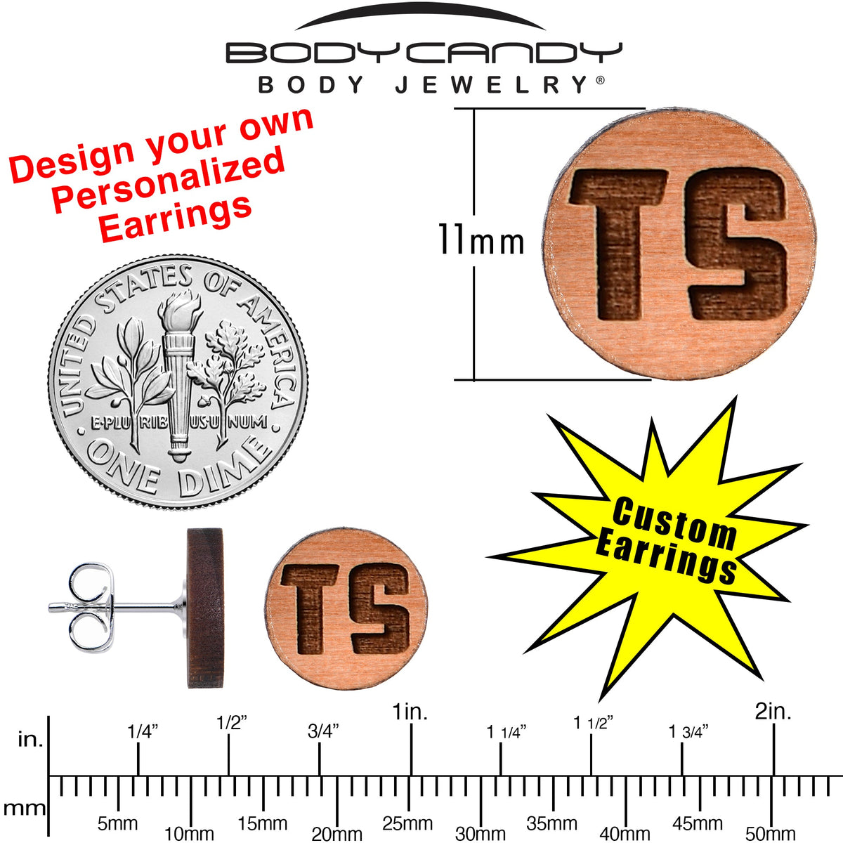 Custom No 2 Earrings Wood Initial Personalized Stud Earrings