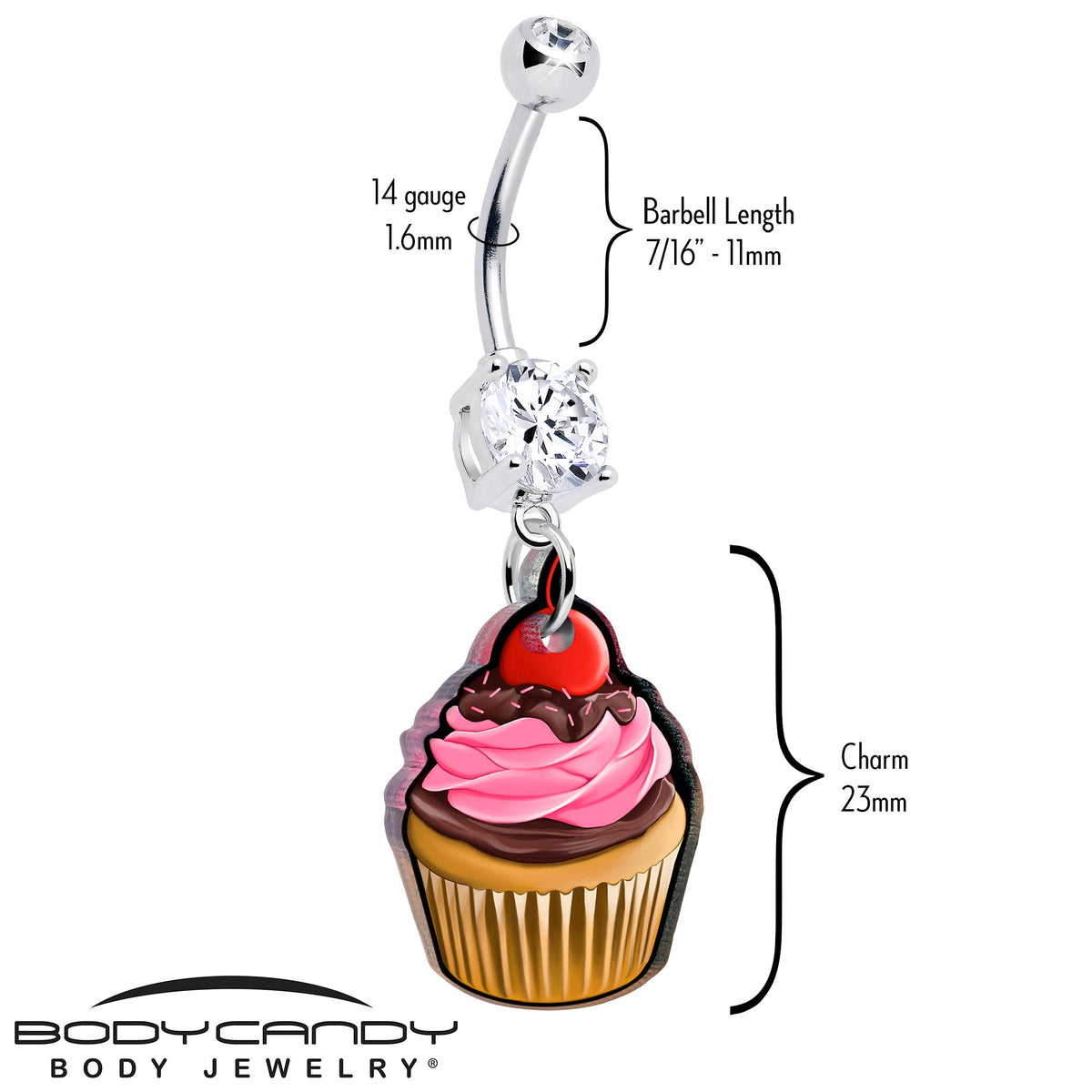 Double Gem Valentine Cupcake Dangle Belly Ring by Onyx O