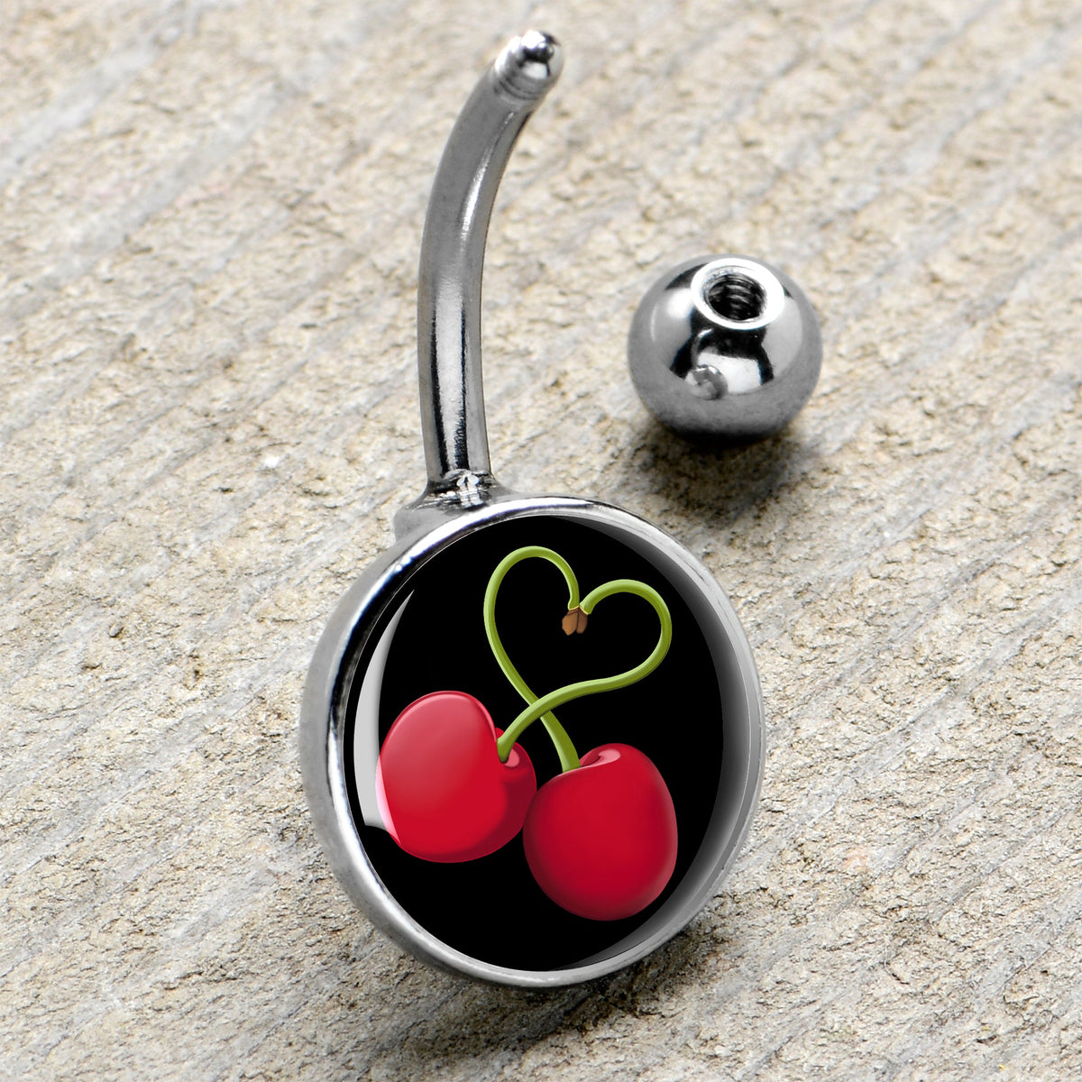 Cherry Heart Belly Ring by Onyx O