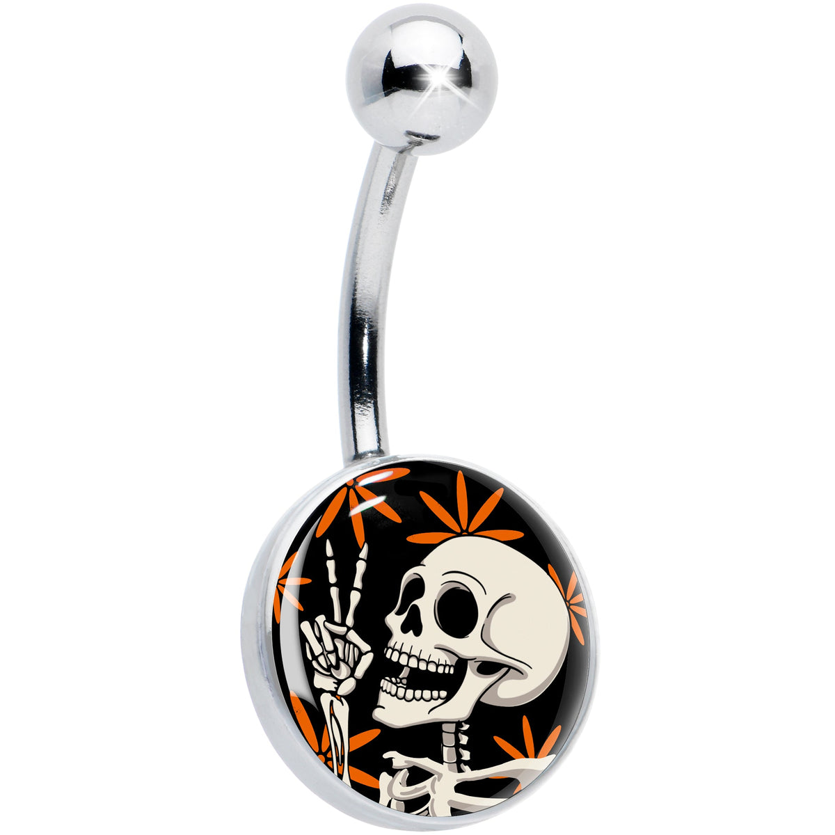 Peace Sign Skeleton Belly Ring by Onyx O