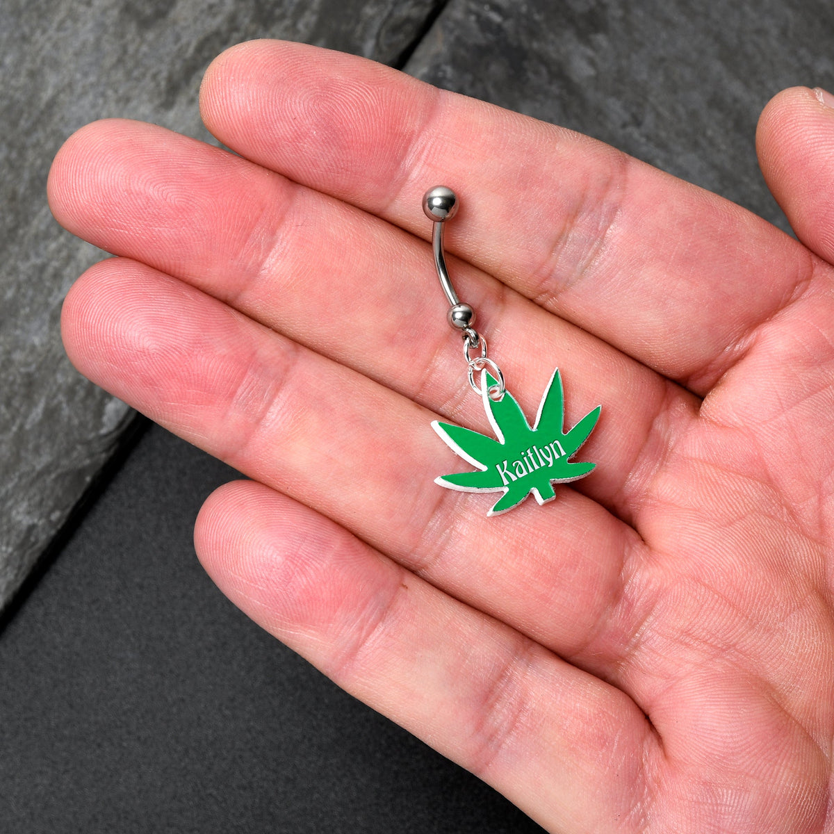 Custom Marijuana Pot Leaf Personalized Dangle Belly Ring