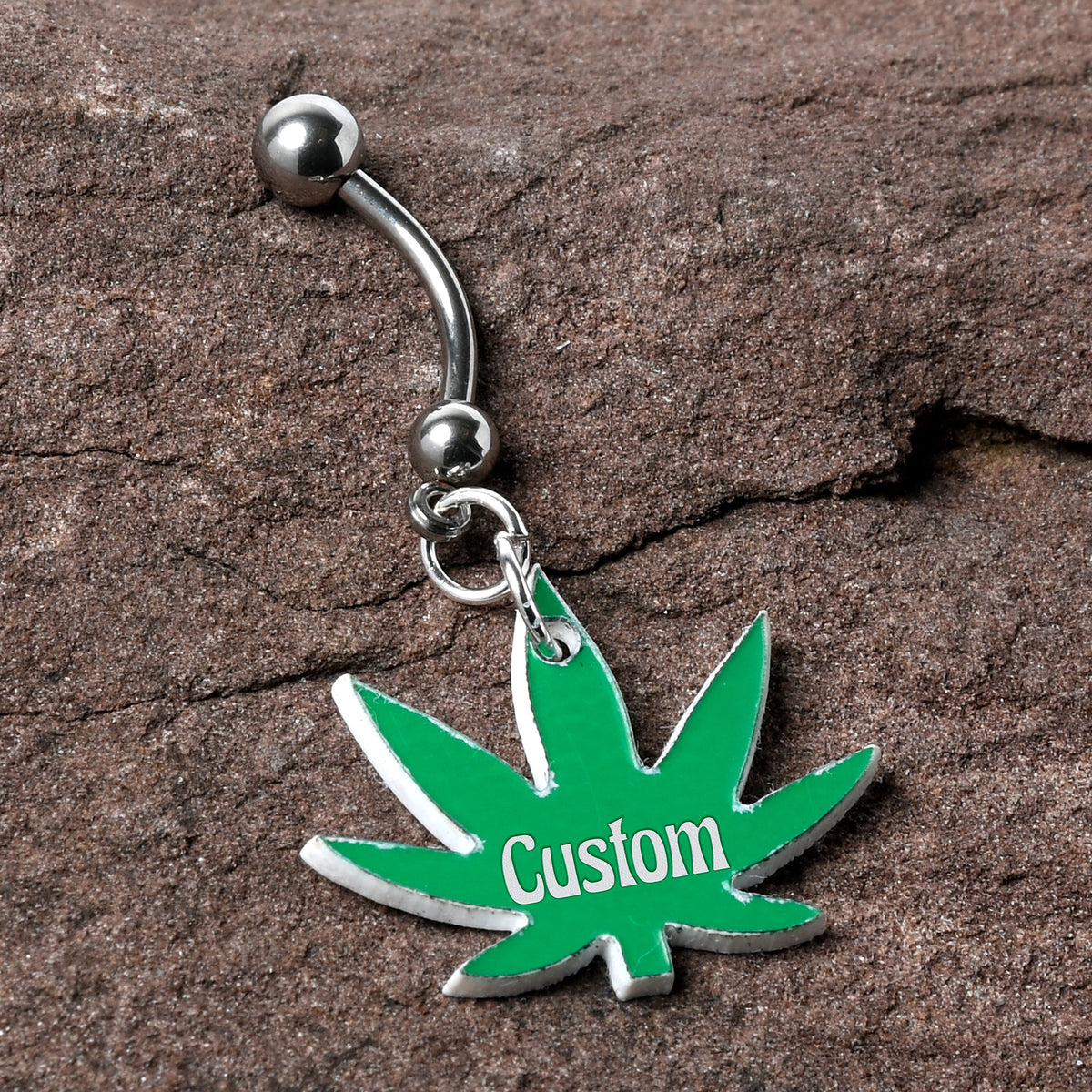 Custom Marijuana Pot Leaf Personalized Dangle Belly Ring