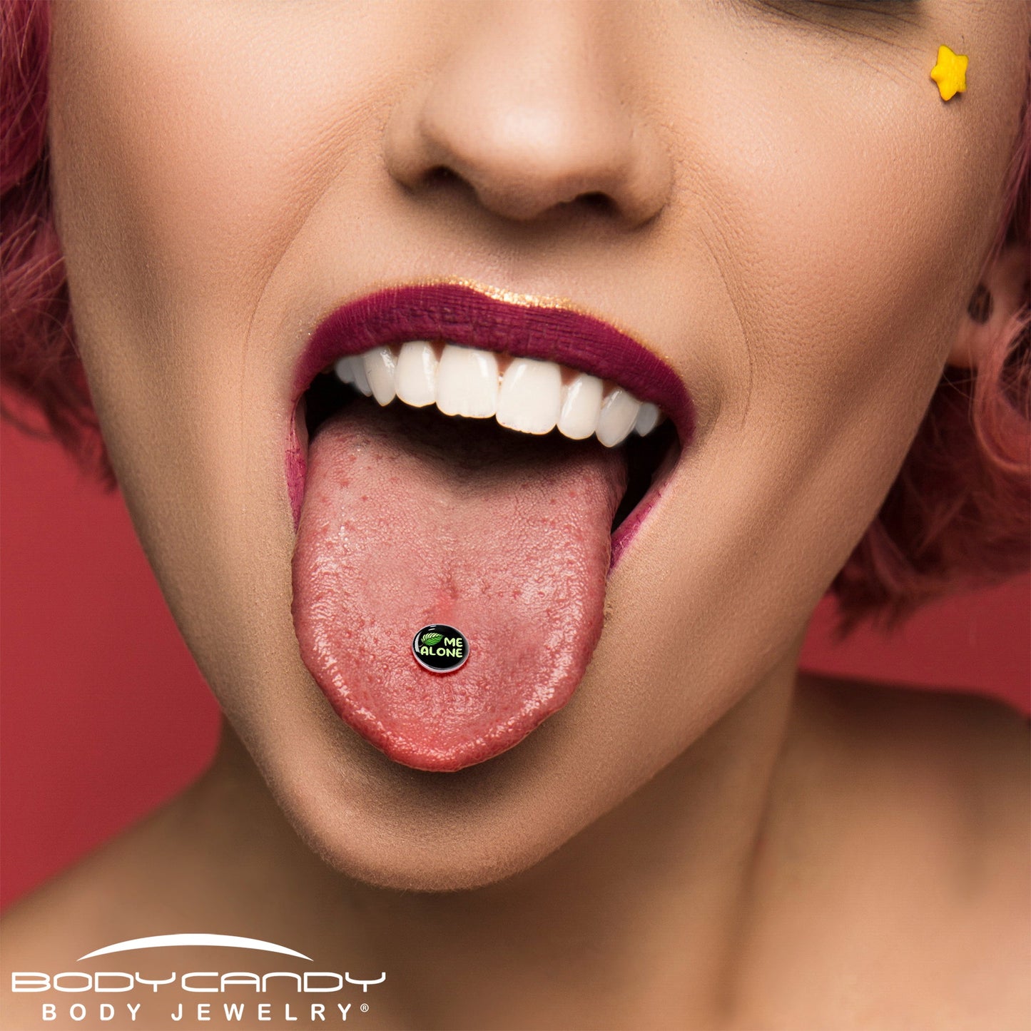 Black Green Leaf Me Alone Barbell Tongue Ring by Onyx O