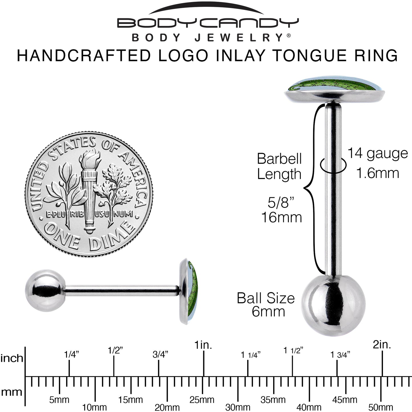 Green Pickle Barbell Tongue Ring by Onyx O