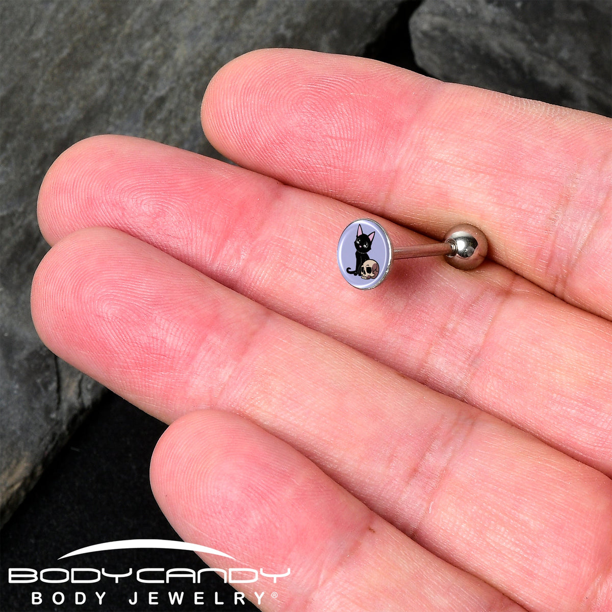 Skull Cat Barbell Tongue Ring by Onyx O