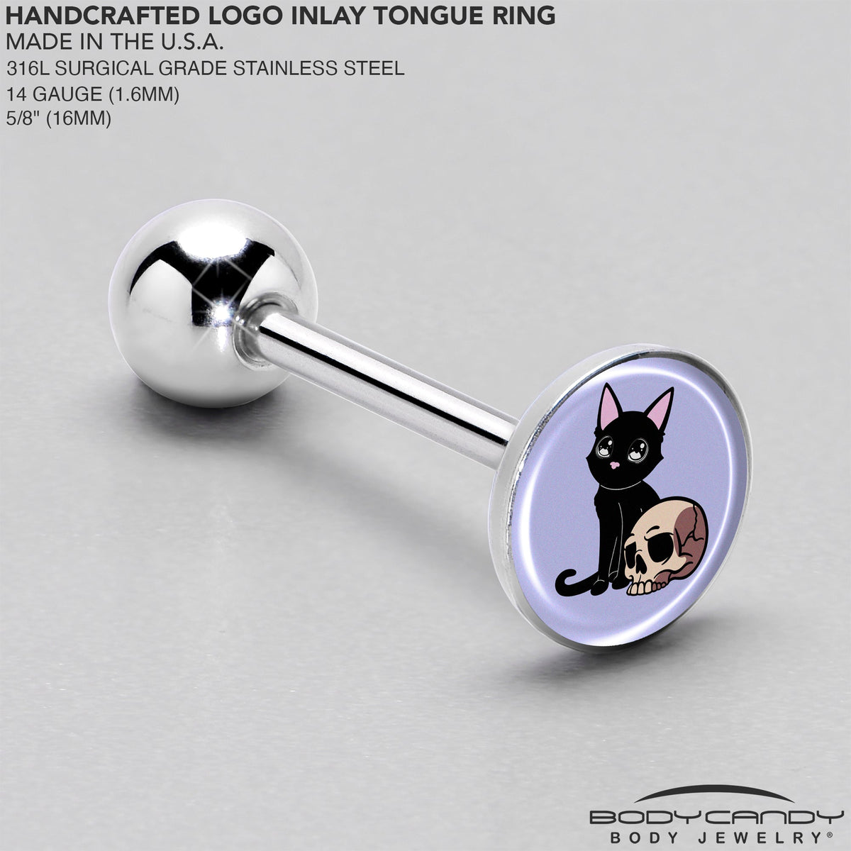 Skull Cat Barbell Tongue Ring by Onyx O