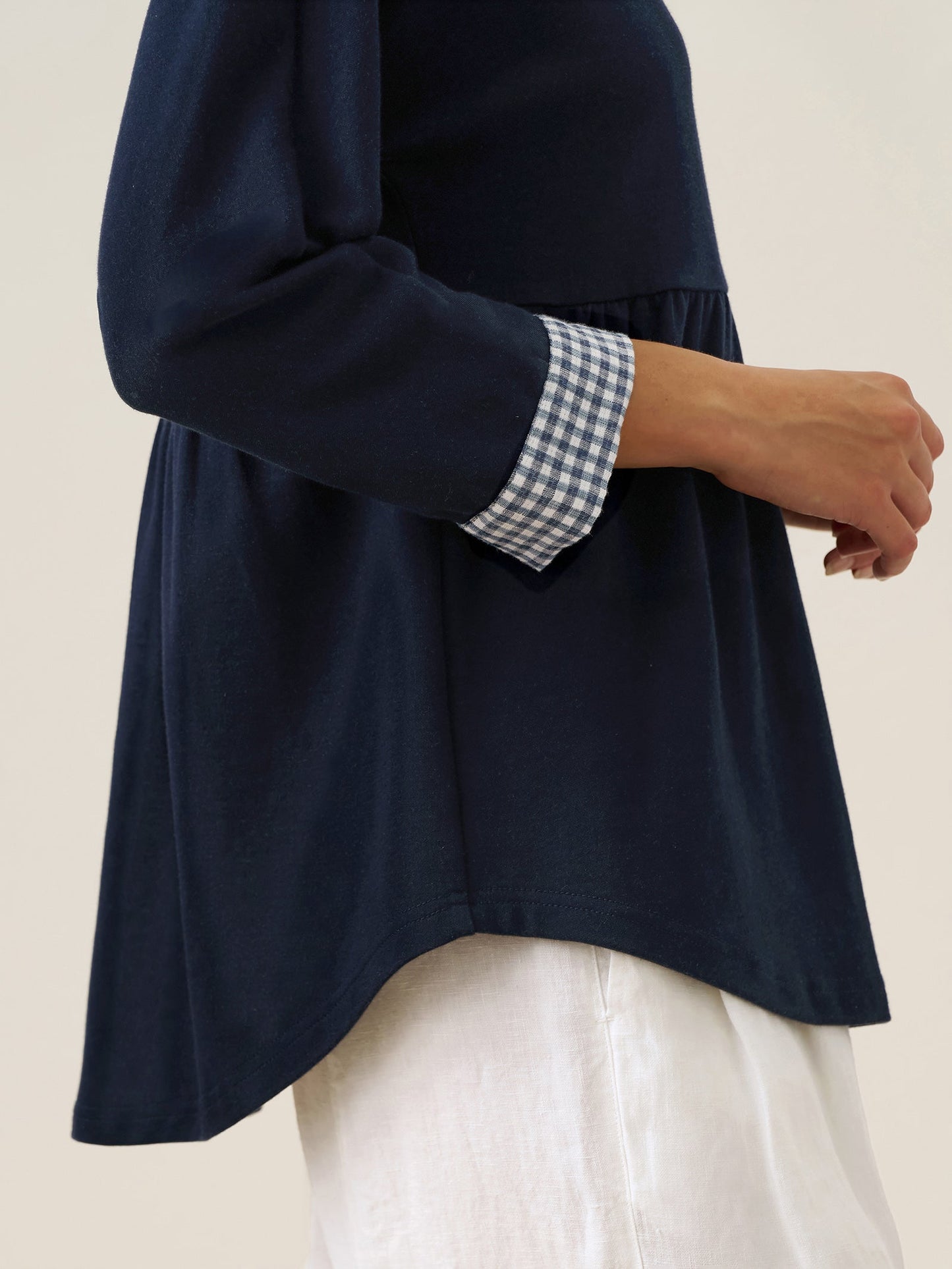 Organic Cotton Patchwork Cuff Button Decor Top AUDREY