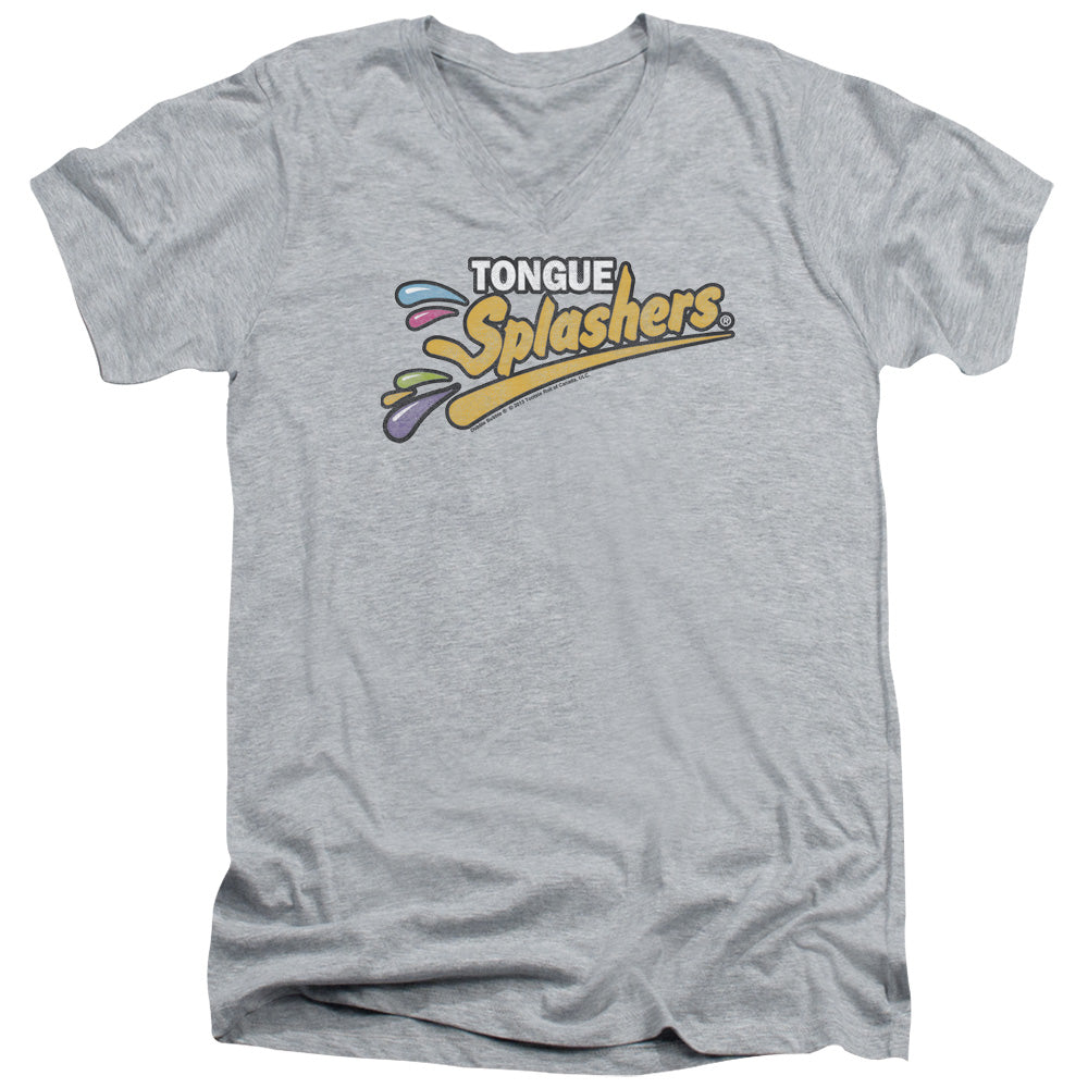 Dubble Bubble Tongue Splashers Logo Mens Slim Fit V Neck T Shirt Athletic Heather Officially Licensed