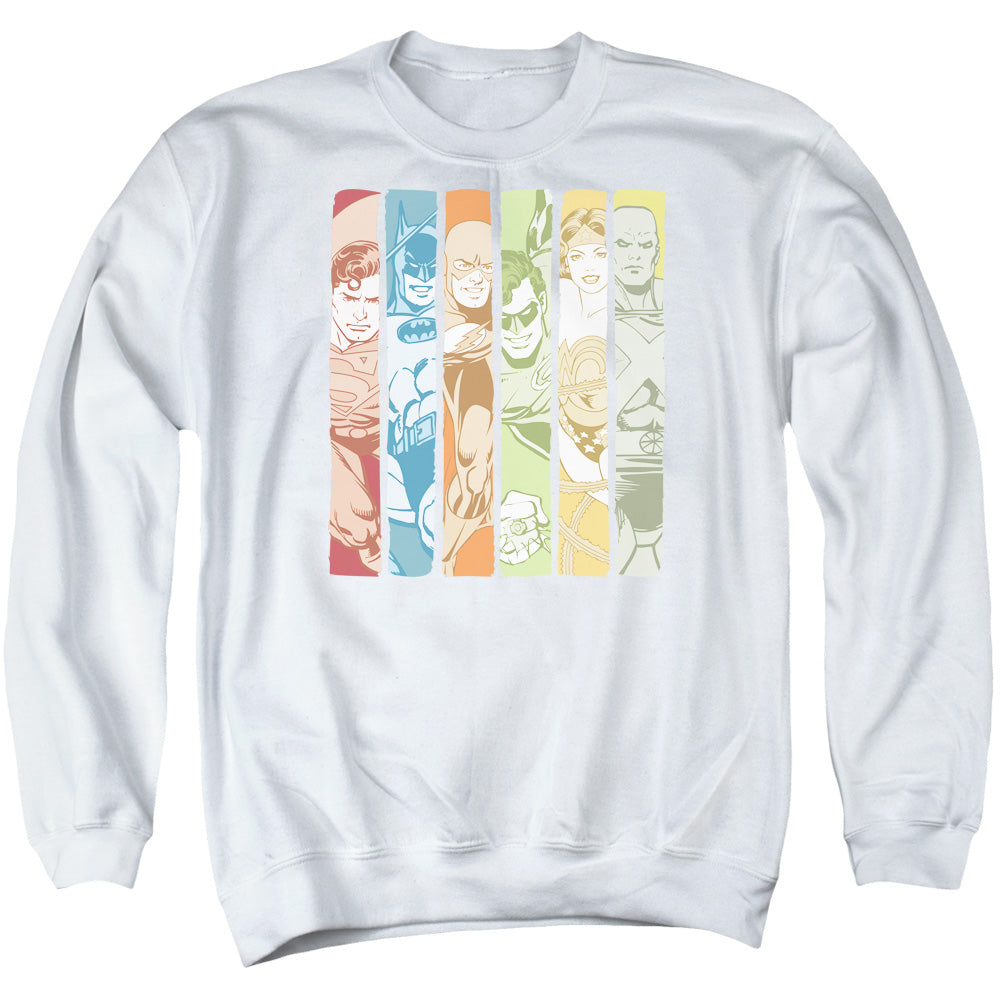 DC Comics Justice League Columns Mens Crewneck Sweatshirt White Officially Licensed