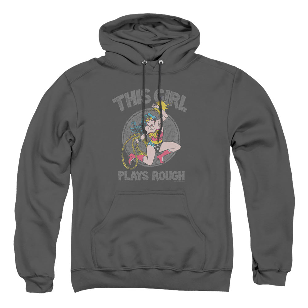 Dc Plays Rough Mens Hoodie Charcoal Officially Licensed