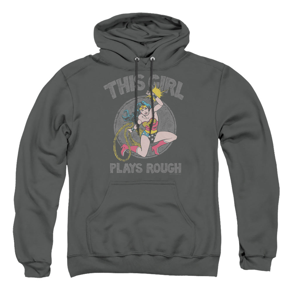 Dc Plays Rough Mens Hoodie Charcoal Officially Licensed