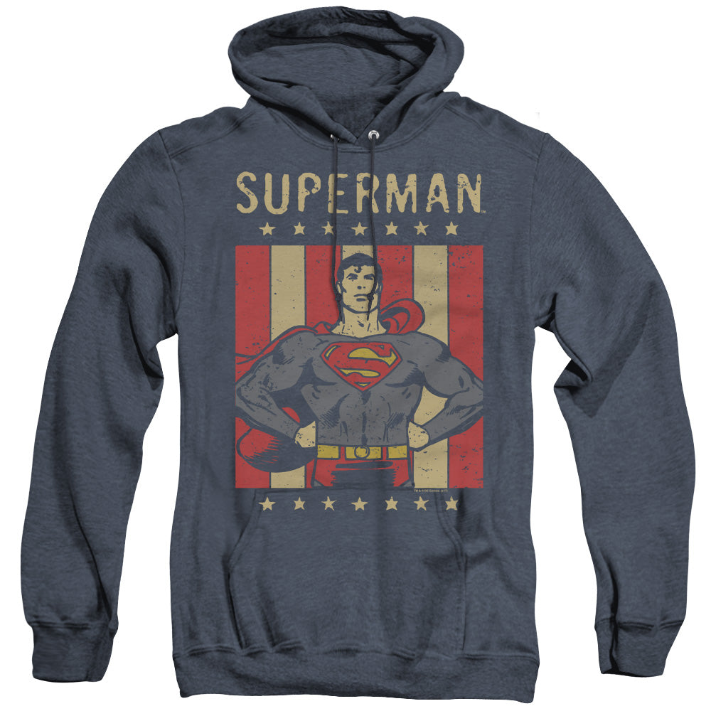 DC Comics Retro Liberty Heather Mens Hoodie Navy Blue Officially Licensed
