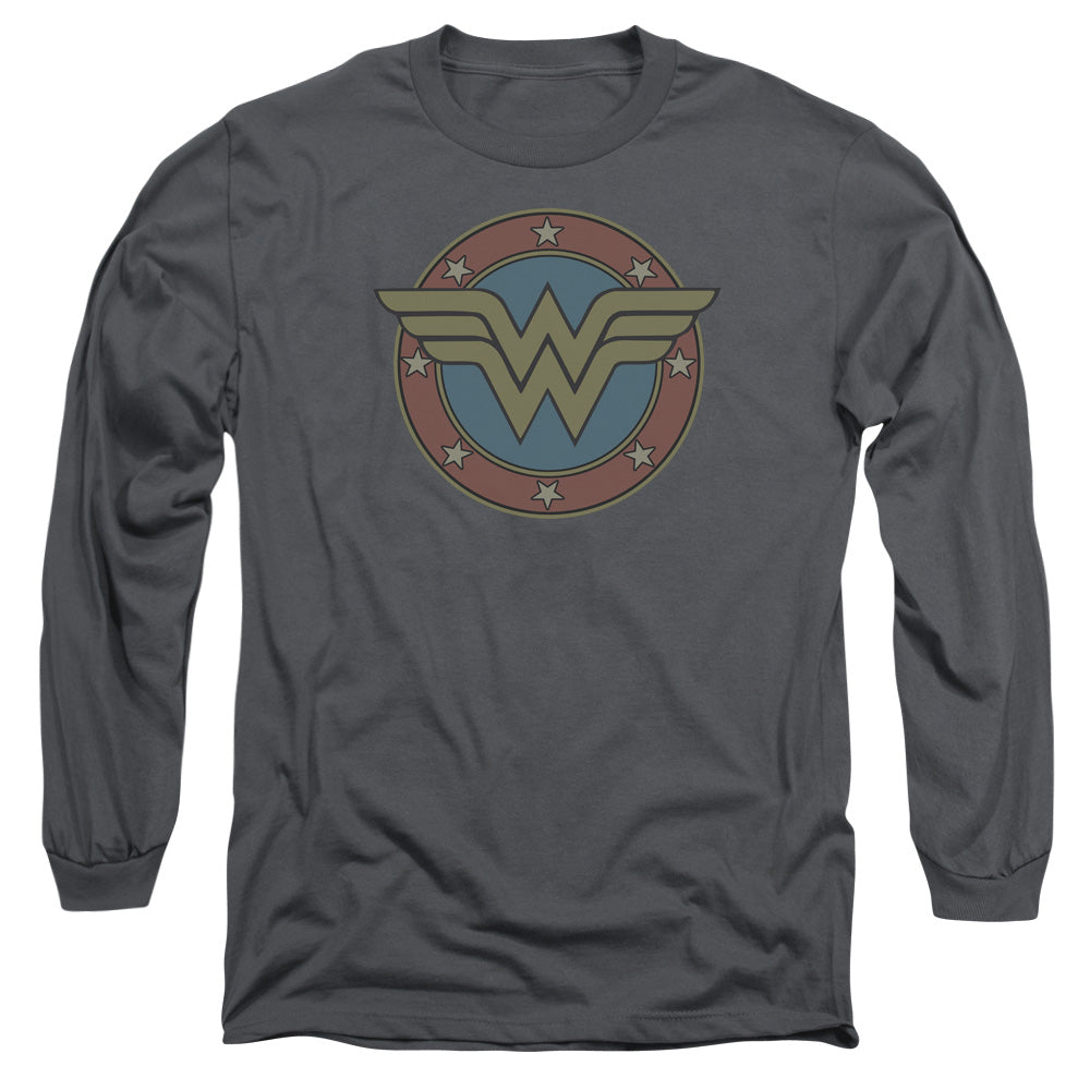 DC Comics Ww Vintage Emblem Mens Long Sleeve Shirt Charcoal Officially Licensed
