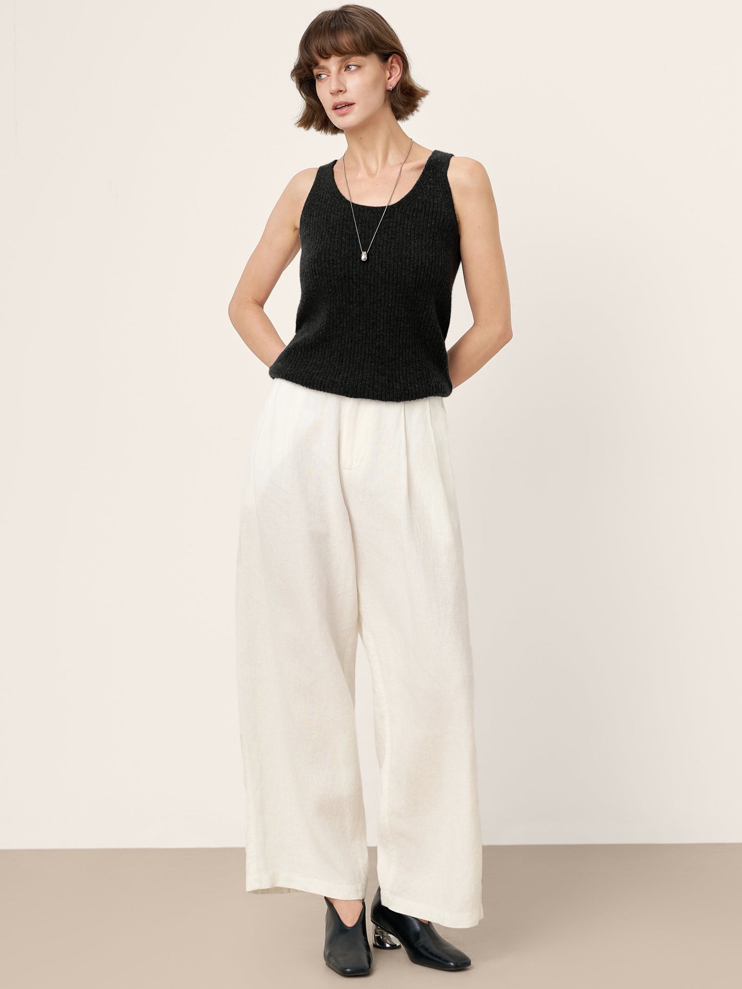 100% Mongolian Cashmere Versatile Crew Neck Tank Top VIVIANA