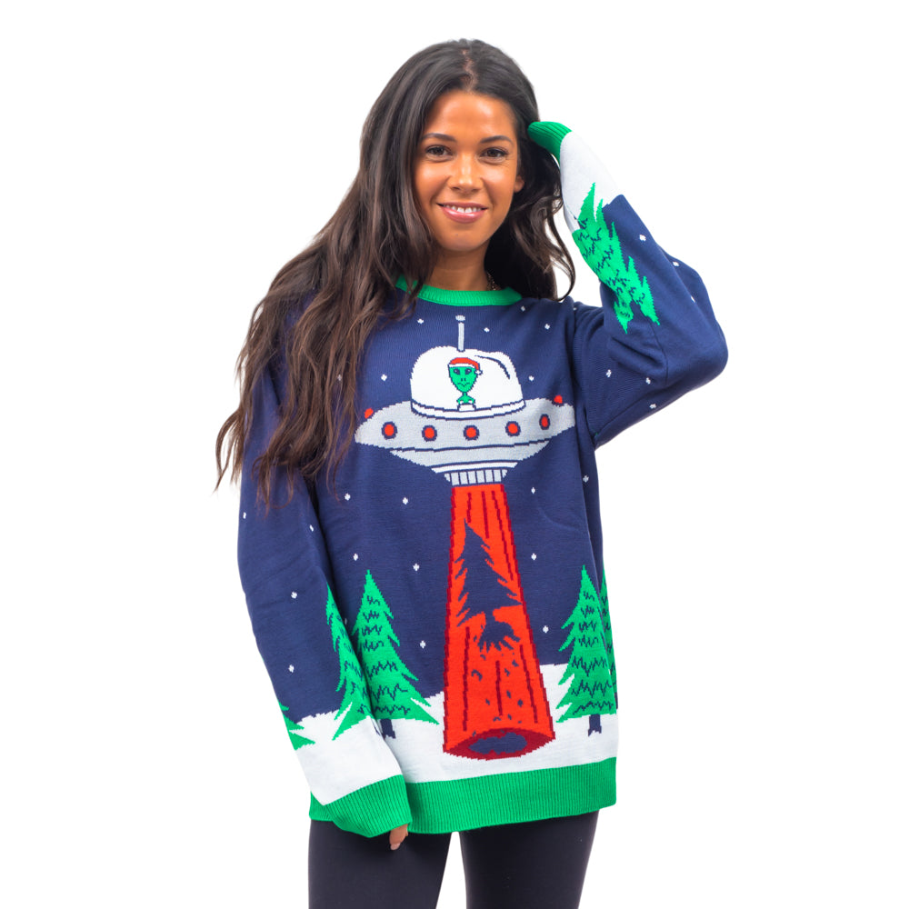 Flying Saucer Funny Unisex Tree Abduction Ugly Christmas Sweater