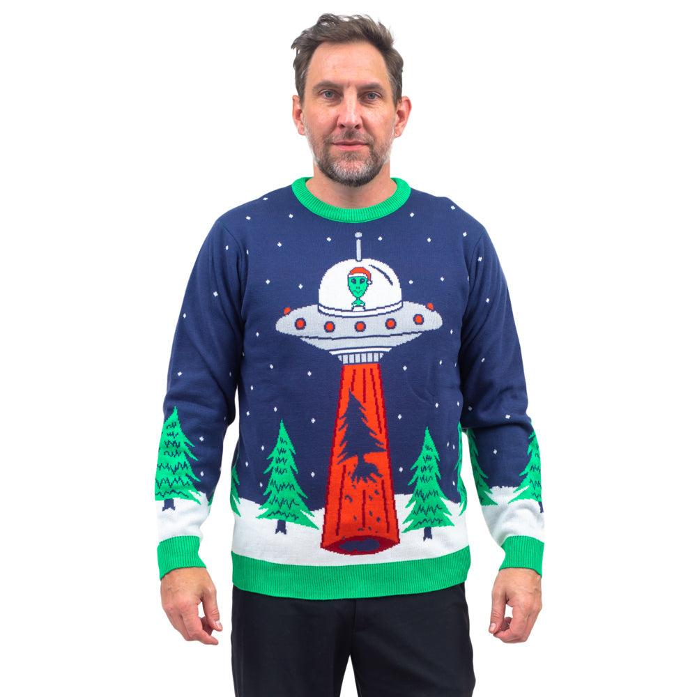 Flying Saucer Funny Unisex Tree Abduction Ugly Christmas Sweater