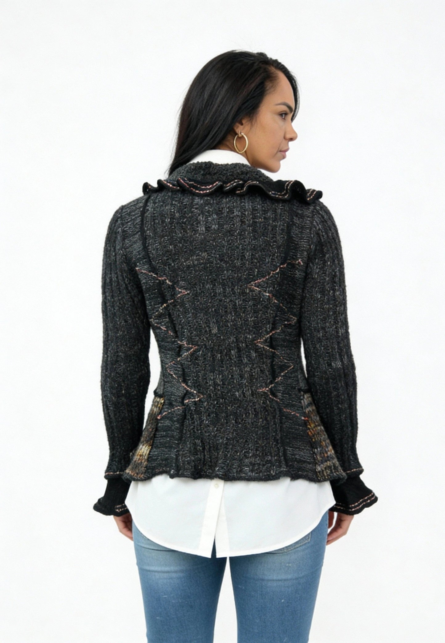 Forla Paris Mohair Wool Blend Ruffled Knit Cardigan Womens Medium