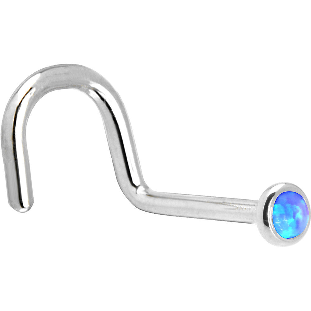 Solid 14K White Gold 2mm Blue Synthetic Opal Nose Ring