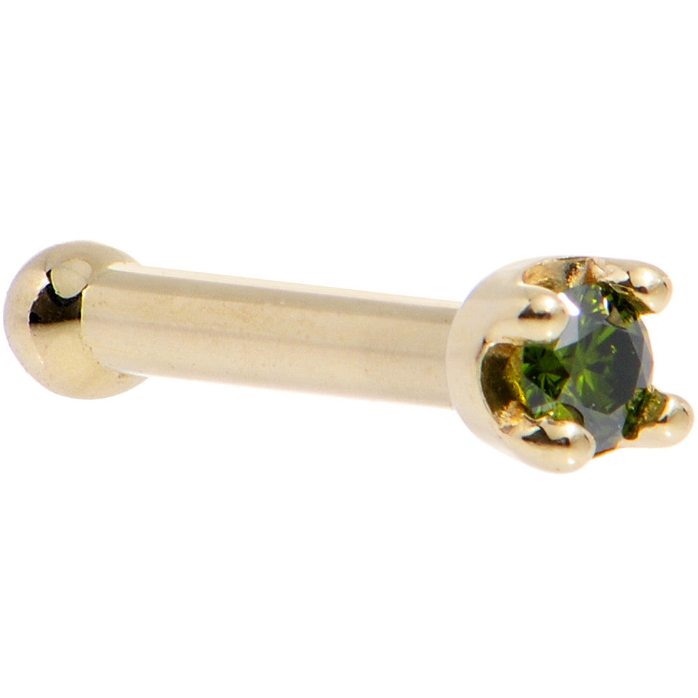 Solid 14K Yellow Gold 1.5mm Genuine Green Diamond Nose Ring