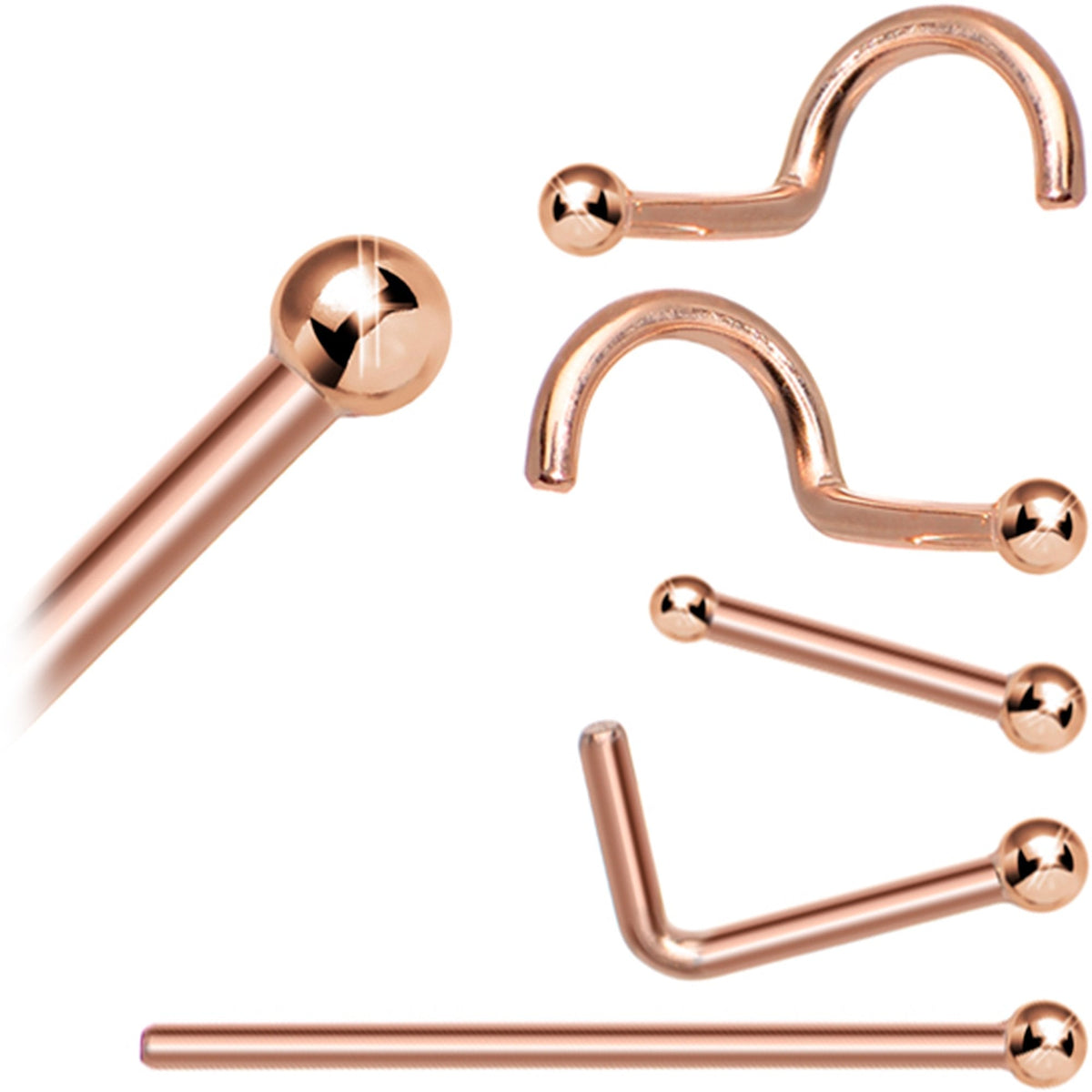 Solid 14K Rose Gold 1.5mm Ball Nose Ring