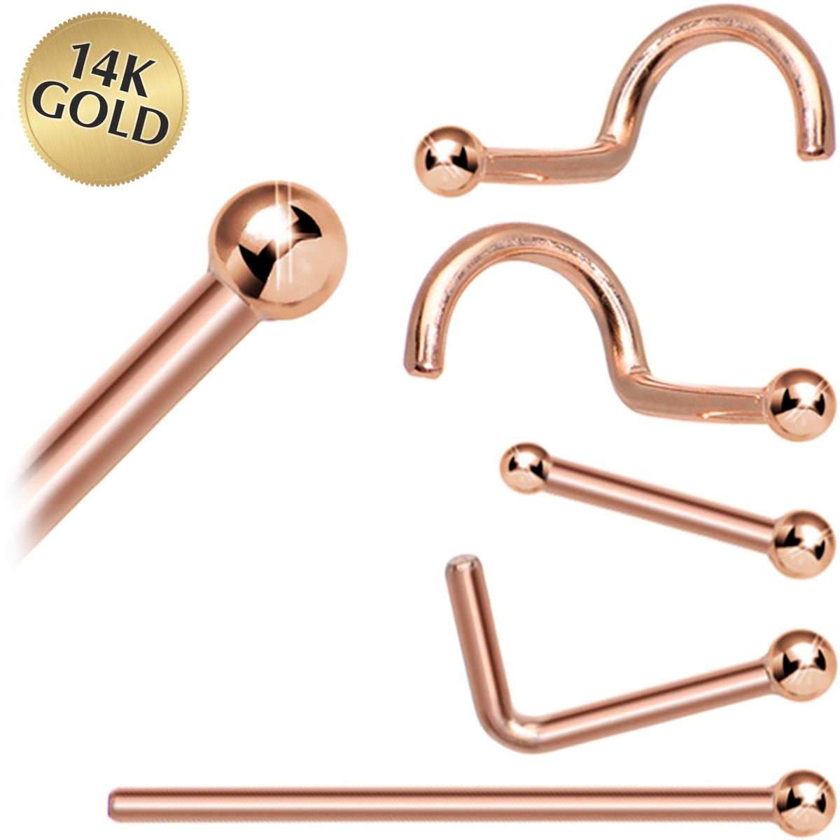 Solid 14K Rose Gold 1.5mm Ball Nose Ring