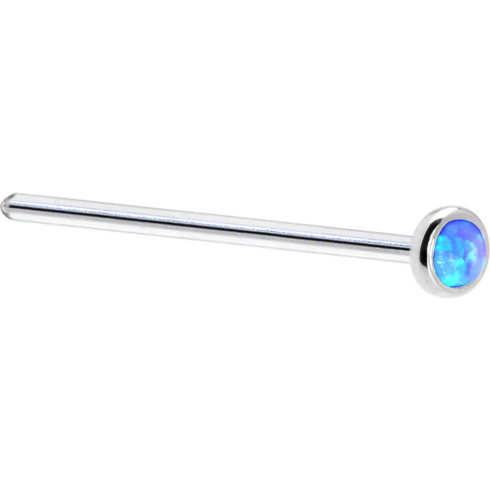 Solid 14K White Gold 2mm Blue Synthetic Opal Nose Ring
