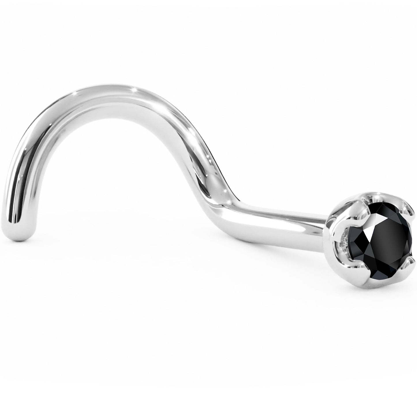 Solid 14K White Gold 1.5mm Genuine Black Diamond Nose Ring