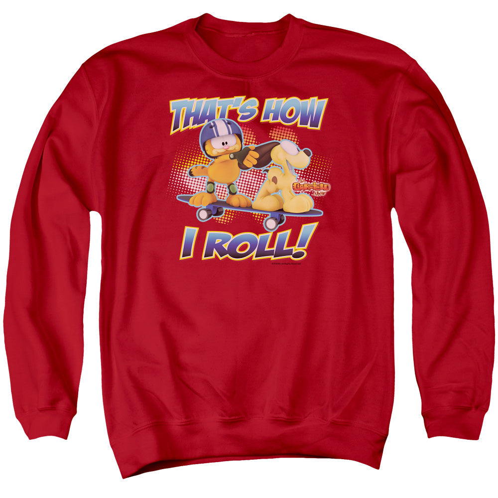 Garfield How I Roll Mens Crewneck Sweatshirt Red