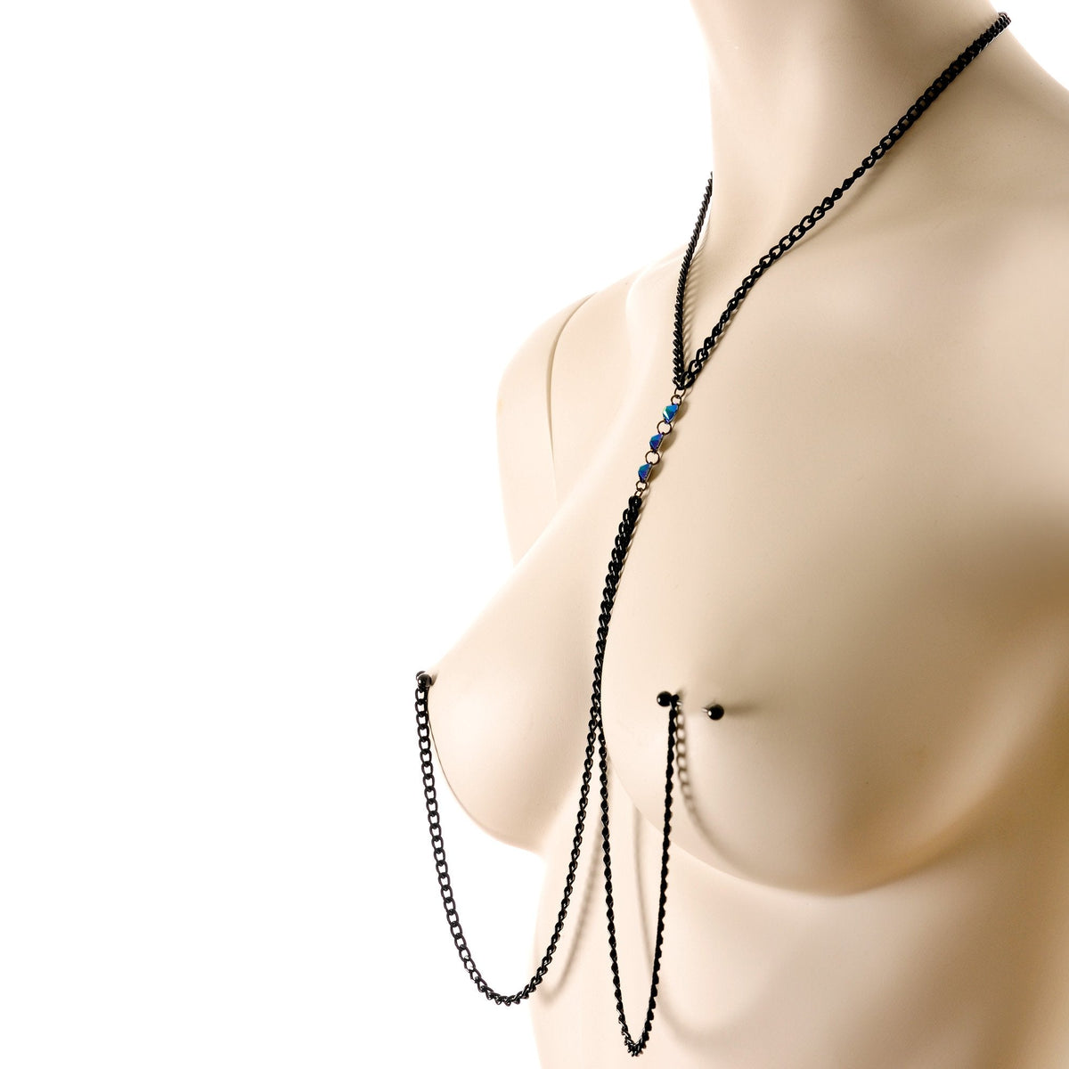Gothic Black Necklace to Nipple Chain Created with Crystals