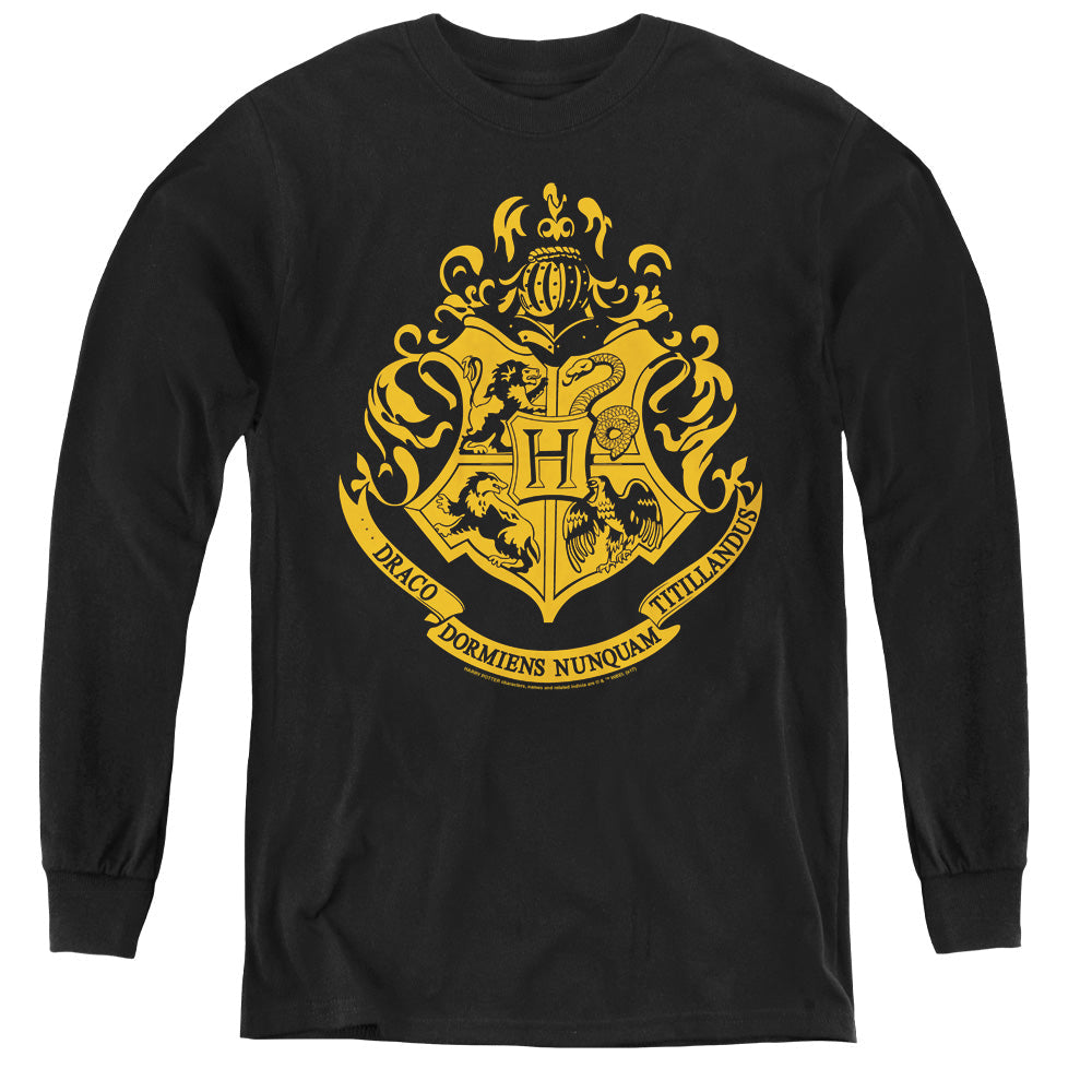 Harry Potter Hogwarts Crest Long Sleeve Kids Youth T Shirt Black Officially Licensed