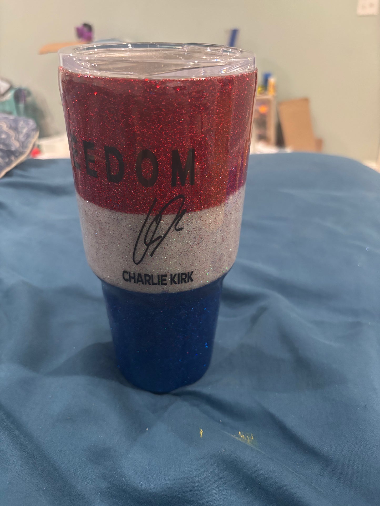 Red white and blue Charlie Kirk tumbler