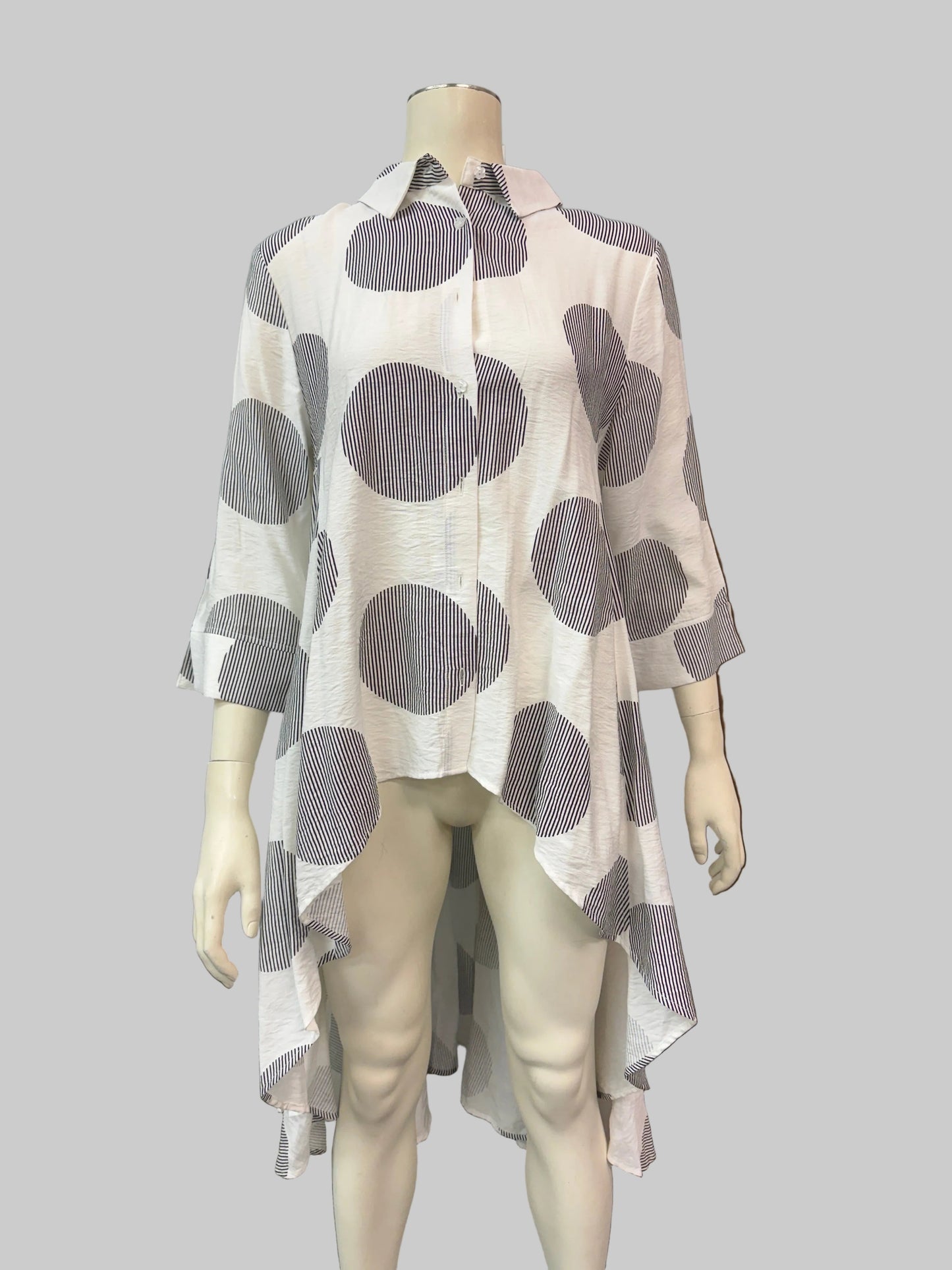 P Luca Milano Womens Geometric Print High-Low Button-Up Shirt, XL