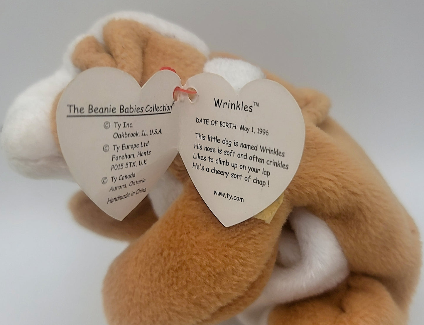 Wrinkles the Bull Dog Ty Beanie Baby With PVC Pellets and Errors