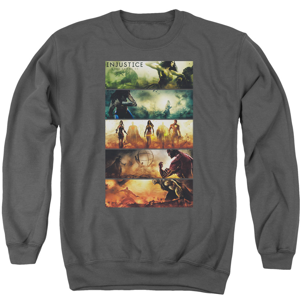 Injustice Gods Among Us Panels Mens Crewneck Sweatshirt Charcoal