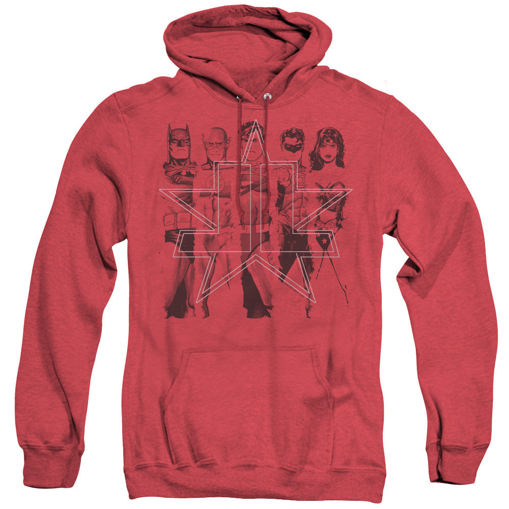 Justice League Of America Five Stars Heather Mens Hoodie Red Officially Licensed