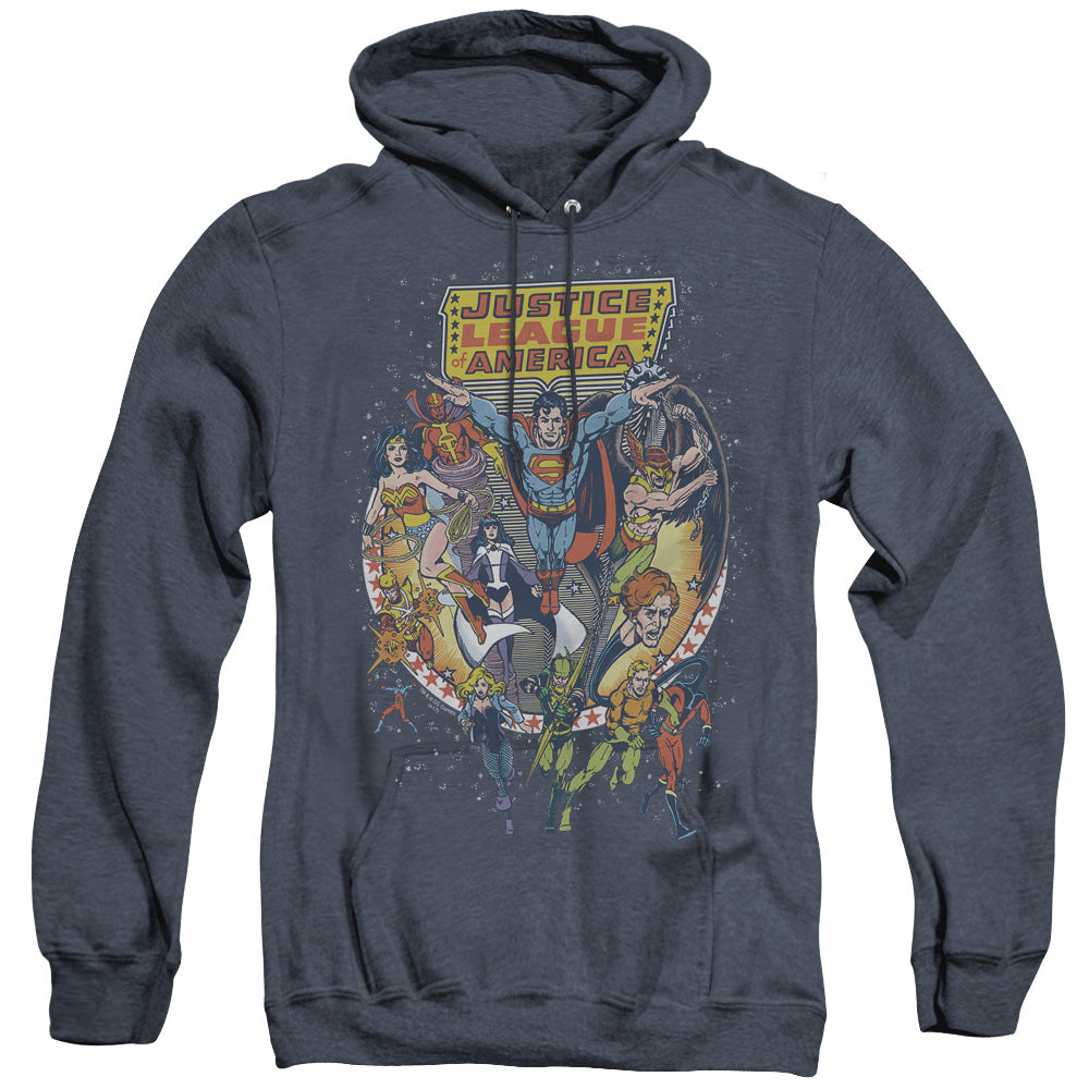 Justice League Of America Star Group Heather Mens Hoodie Navy Officially Licensed