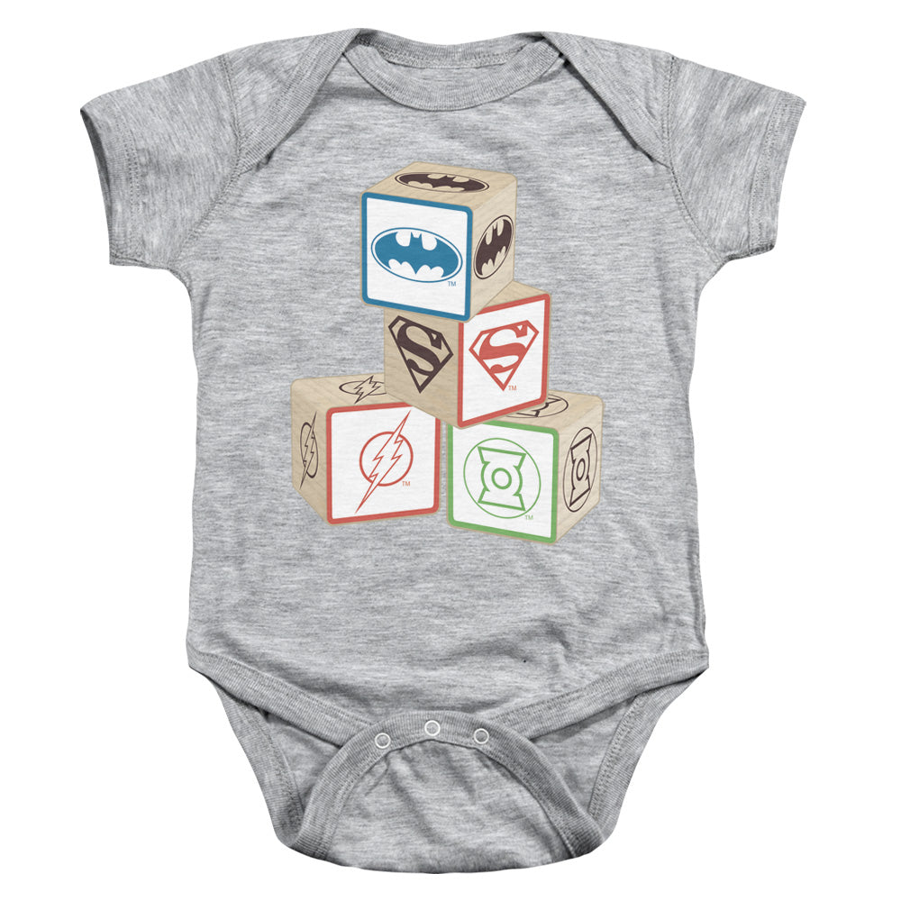 Justice League Baby Block Infant Baby Snapsuit Athletic Heather (6 Mos) Officially Licensed