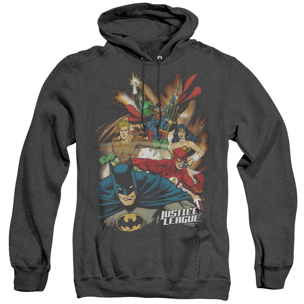 Justice League Of America Starburst Mens Heather Hoodie Black Officially Licensed