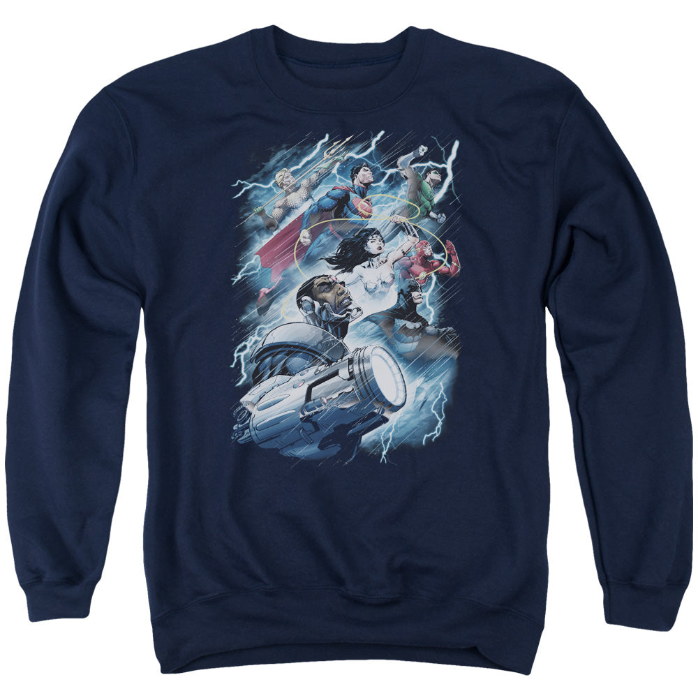 Justice League Of America Ride The Lightening Mens Crewneck Sweatshirt Navy Officially Licensed