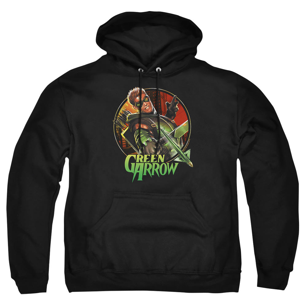 Justice League Of America Sunset Archer Mens Hoodie Black Officially Licensed