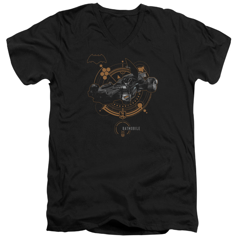 Justice League Movie Batmobile Mens Slim Fit V-Neck T Shirt Black Officially Licensed