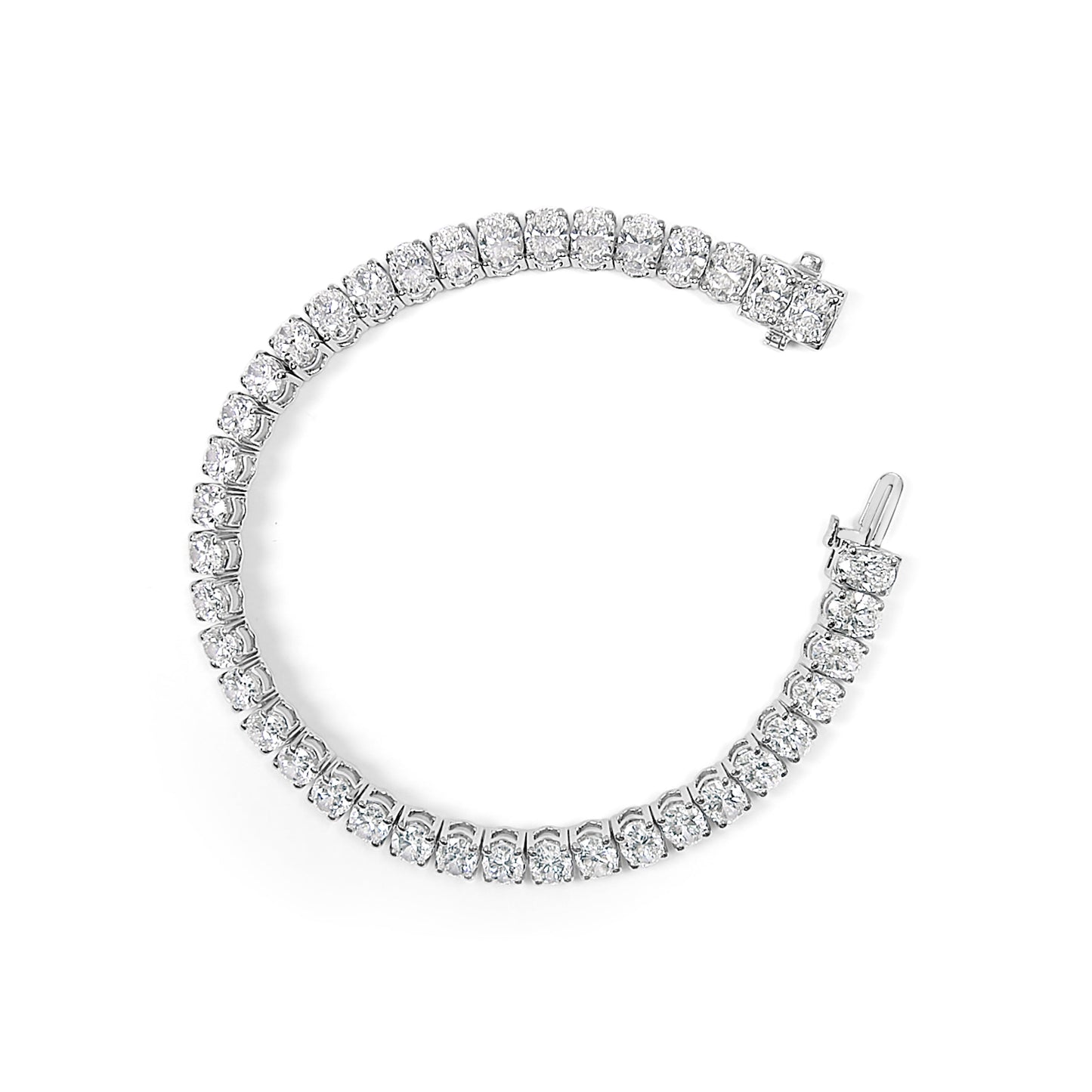 IGI Certified 14K White Gold 15.0 Cttw Oval Cut Lab Grown Diamond Tennis Bracelet